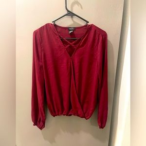 Red Long Sleeve Sheer Top - Women’s Small